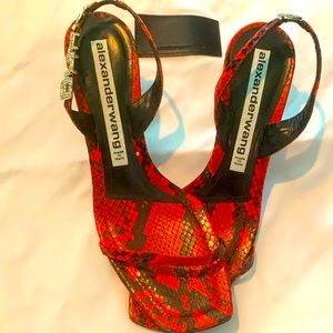 Red and Black snake skin Alexander Wang heels. Gently worn! Dust bag included.